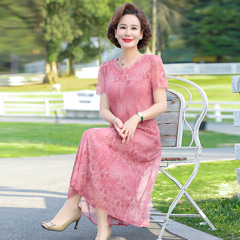 年轻妈妈夏装台湾纱连衣裙减龄洋气中年女2024新款中老年气质裙子-图1