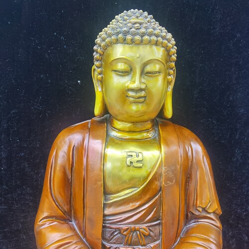 纯铜释迦摩尼佛祖铜阿难迦叶尊者摩诃迦叶一佛二弟子一套铜像摆件 - 图0