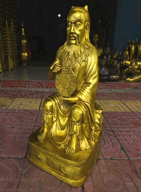 纯铜人祖爷神像铜摆件大号精工伏羲人文始祖先天八卦祖师爷羲黄铜