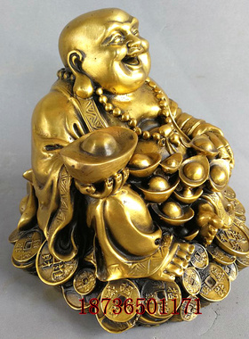 纯铜摆件笑佛客厅供奉招财工艺品