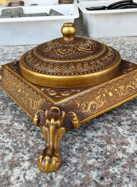 纯铜仿古风烟灰缸弥勒佛带盖子