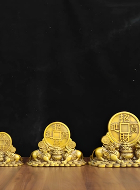 纯黄铜貔貅摆件聚宝盆貔貅公母一对金钱貔貅办公室桌面招财进宝