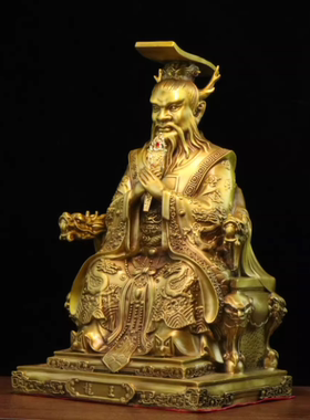 纯铜龙王爷神像东海龙王坐龙椅持令牌铜像佛堂家用供奉桌面摆件