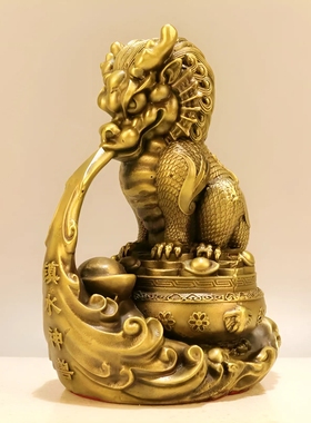 纯黄铜镇水神兽聚宝盆摆件纳福避水兽吉祥吸水神兽招财龙王蚣蝮水
