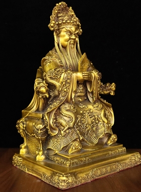 纯黄铜龙五爷持令牌坐龙椅广济龙王菩萨龙五爷铜龙王供奉神像摆件
