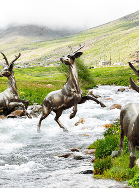 麋鹿雕塑摆件公园小区招财仿铜