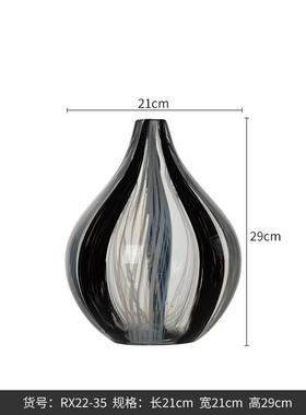 best 家居 黑白水墨高档大肚小口玻璃花器 west软装饰品客厅花瓶