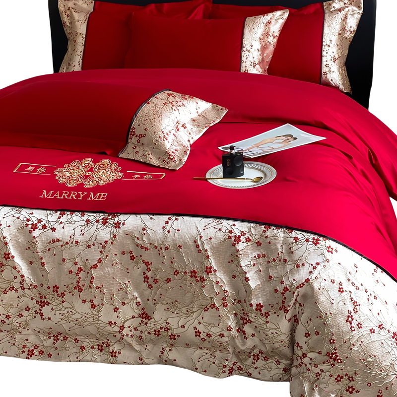 法式浪漫长绒棉纯棉婚庆四件套红色床单被套结婚床上用品婚房喜被,淘宝优惠券,粉丝福利购,淘宝优惠卷