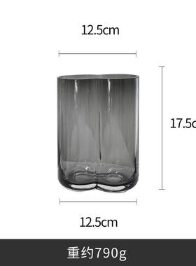 视远北欧风条纹花瓶玻璃插花高级感轻奢卧室现代创意客厅摆件批发