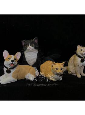 alj6田园宠物纪念品桌面摆件石膏猫咪英短布偶去世猫狗纯手工制作