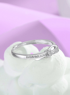 925纯银简单爱对戒蝴蝶结情侣戒指简约甜美指环可刻字小众设计感