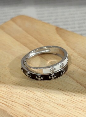 s999足银鸢尾花滴胶情侣对戒小众设计轻奢异地恋学生简约活口戒指