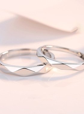 情侣戒指黑白菱形对戒纯银简约日式轻奢异地恋对戒潮小众设计网红