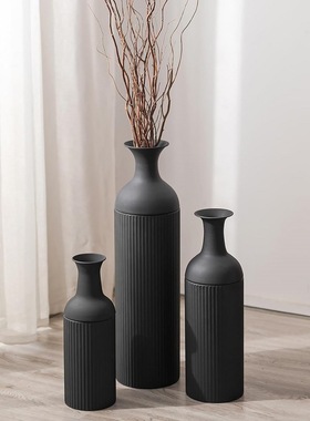 花瓶复古轻奢高级感摆件法式插花干花民宿金属家装客厅落地套装大