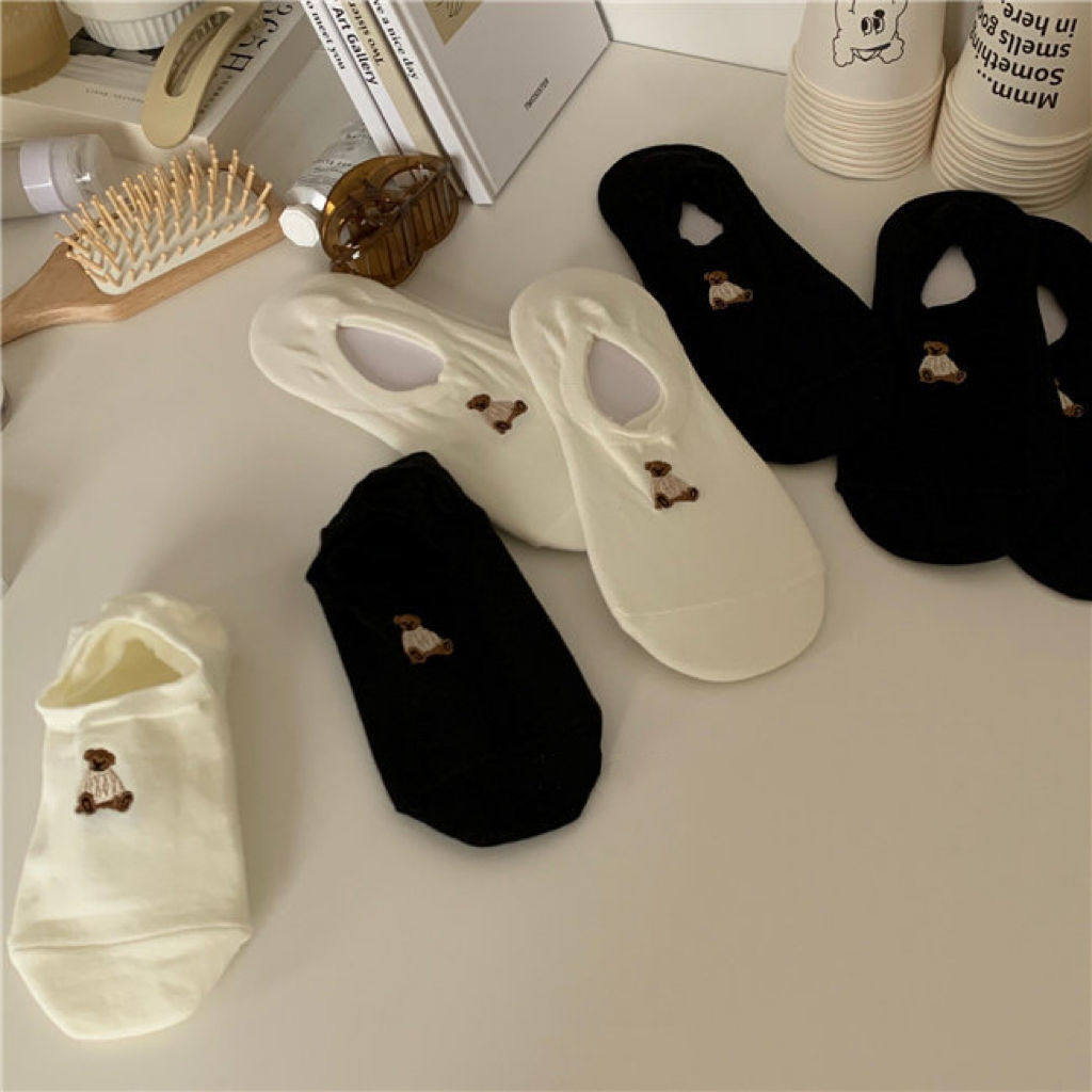 夏季防滑不掉跟船袜女ins可爱纯色小奶熊浅口隐形短袜卡通刺绣夏,淘宝优惠券,粉丝福利购,淘宝优惠卷