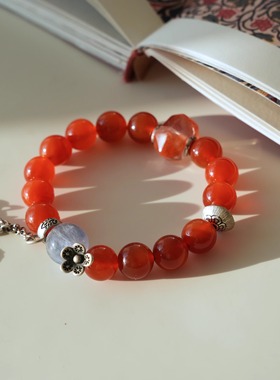 中式天然蓝晶蜜蜡沉香手链