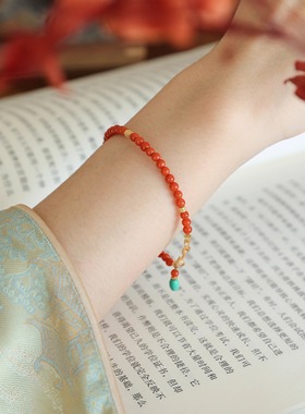 QIANTAO「琴瑟」原创新中式天然南红手串情侣百搭简约女手链礼物