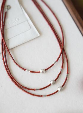 Qiantao「赤雪」原创国风新中式s999足银南红红纹石文艺项链女生