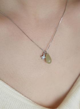 时来原创天然晴水和田玉项链