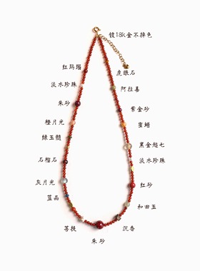 QIANTAO「朱颜」原创中式天然红玛瑙多宝项链本命年红锁骨链礼物