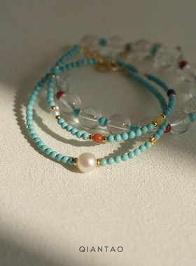 QIANTAO「山青」原创新中式天然绿松石淡水珍珠手链女生高级礼物