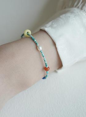 QIANTAO「天青」原创国风新中式天然绿松石文艺手链女生手串礼物