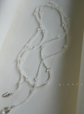 QIANTAO「弦清」原创稳定情绪天然高净体白水晶双圈项链女生礼物
