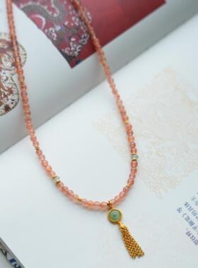 QIANTAO「清平调」原创新中式天然飘冰南红项链长款女生毛衣链