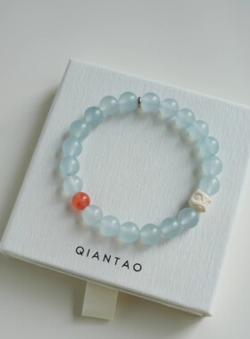 QIANTAO「溪语」原创中式天然蓝玉髓南红多宝手串转运女手链礼物