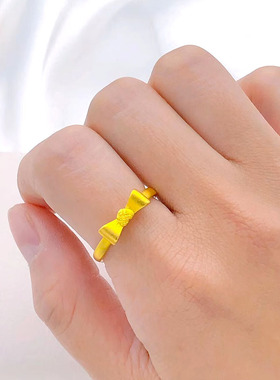 越南沙金在逃公主爱心蝴蝶结戒指女999镀黄金色活口戒子时尚首饰