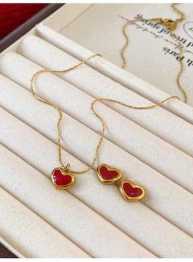 爱心高级感百搭款红色锁骨链钛钢