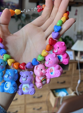 彩虹熊爱心项链女生闺蜜