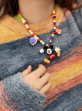 圣诞米老鼠彩色串珠时尚颈链