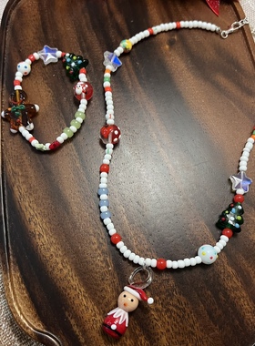 白色系圣诞树姜饼人项链小众高级