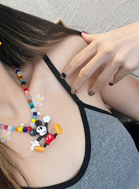 日韩卡通可爱多巴胺彩色项链米奇