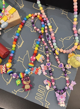 彩色串珠项链草莓熊网红饰品