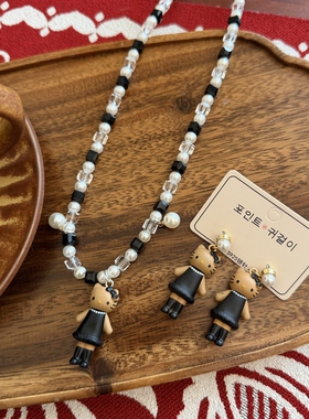 黑皮KT复古赫本风Kitty猫颈链