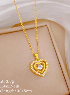 【钛钢】1新款爱心防掉色防过敏时尚轻奢气质满钻项链百搭锁骨链