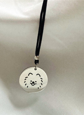 小狗牌情侣对象专属礼物吊坠钢色银色项链复古女可爱爪挂件毛衣链