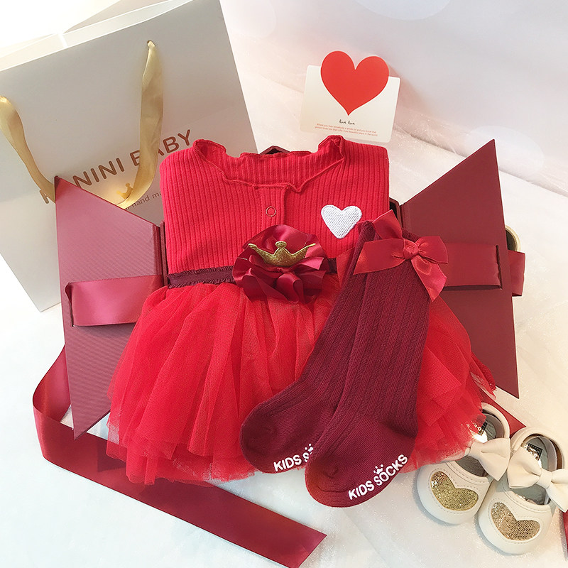 新生宝宝礼盒纯棉女宝宝公主裙套装婴儿满月礼物百天周岁送礼高档