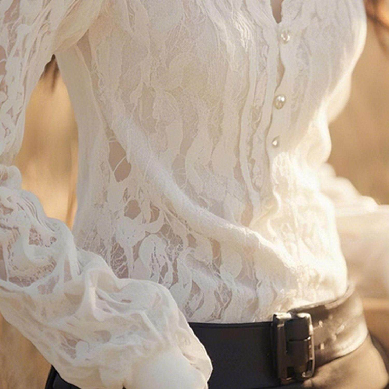 专柜撤回独特别致时尚洋气冷淡系小众轻奢高级感白色蕾丝V领衬衫,淘宝优惠券,粉丝福利购,淘宝优惠卷