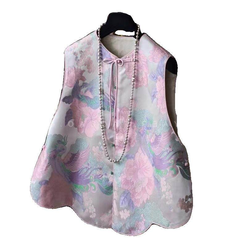专柜撤回新款女装精致花朵凤凰提花蝴蝶结系带玉扣中式背心马甲,淘宝优惠券,粉丝福利购,淘宝优惠卷