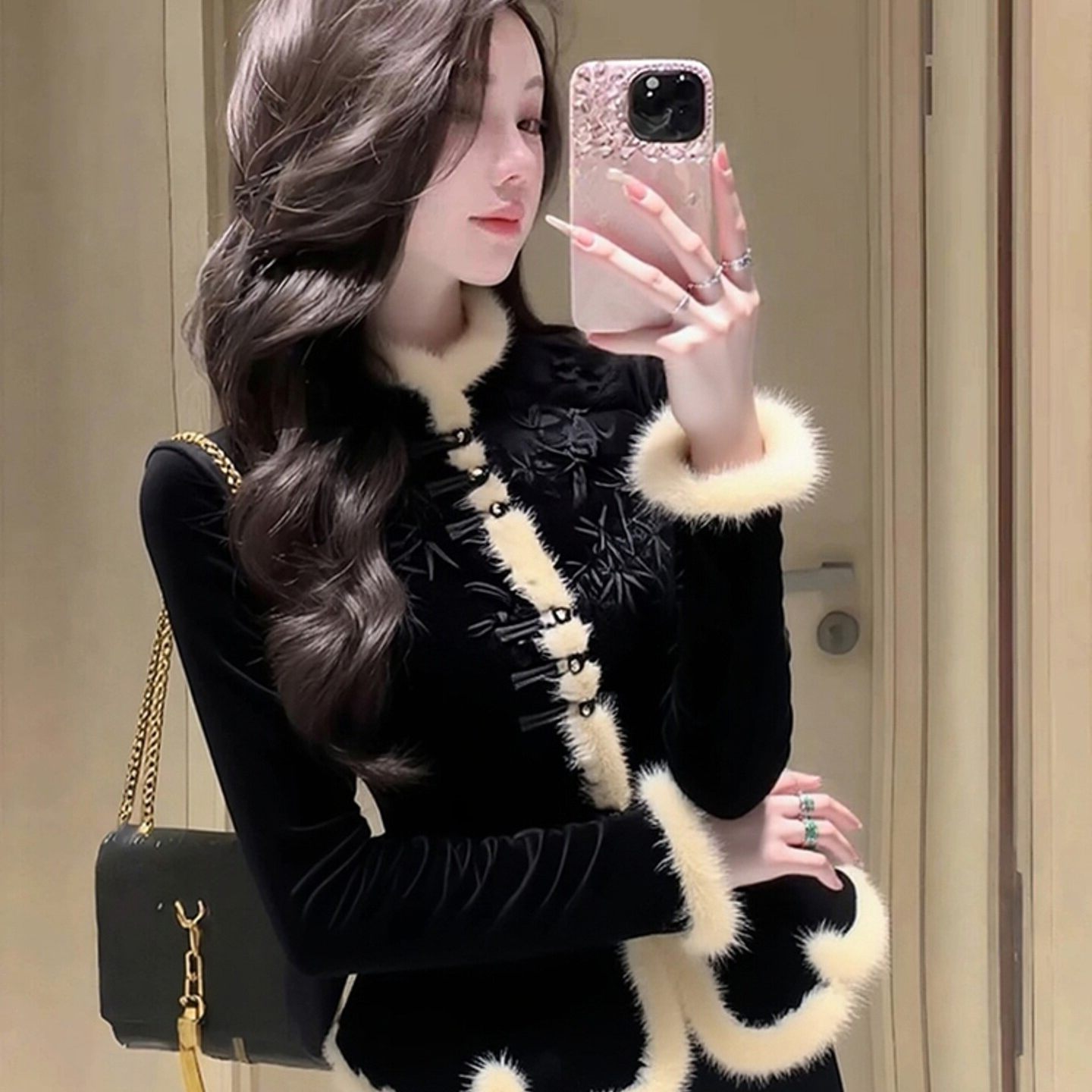 外贸撤回新中式黑色加绒衬衫女冬高级感减龄巨好看保暖厚毛绒上衣,淘宝优惠券,粉丝福利购,淘宝优惠卷