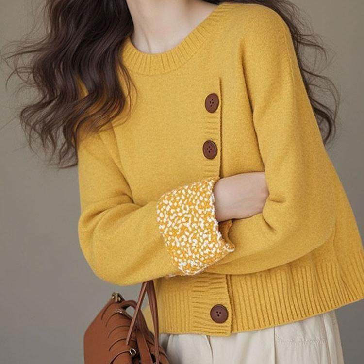 专柜撤回女装黄色斜扣内搭针织衫毛衣女2025新款冬季慵懒高级感,淘宝优惠券,粉丝福利购,淘宝优惠卷