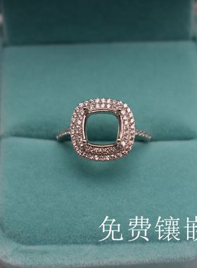 日韩风正方形镀18k白金戒指空托