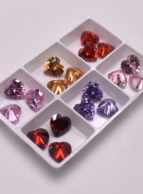 心形宝石裸石粉红 香槟 桔红锆石爱心形 diy吊坠戒指戒面镶嵌配石