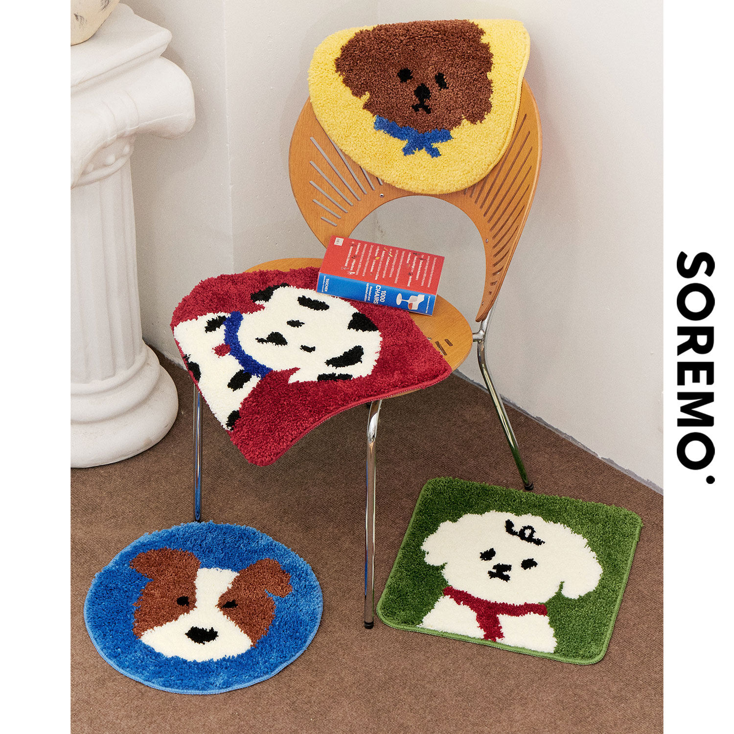 SOREMO 原创小狗坐垫可爱簇绒椅垫中古ins装饰防滑办公室沙发汽车,淘宝优惠券,粉丝福利购,淘宝优惠卷