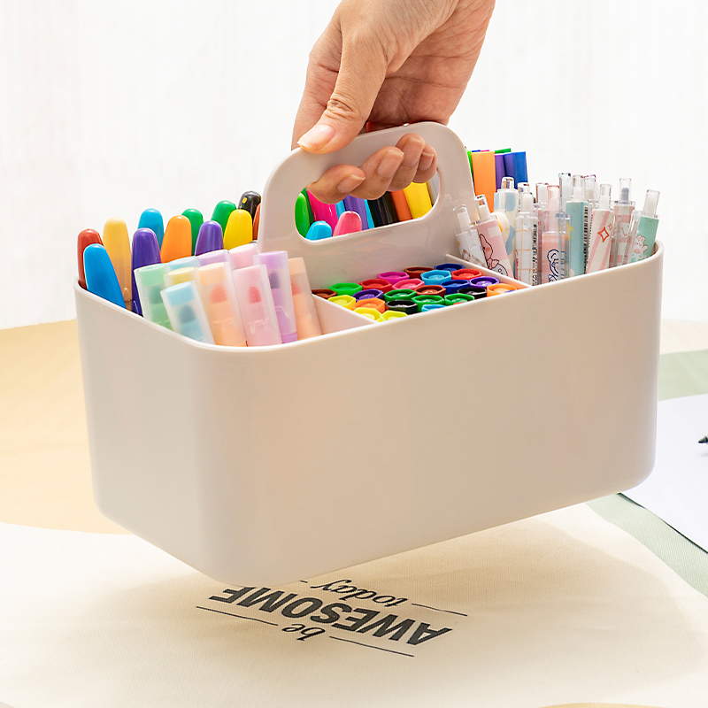 马克笔收纳盒手提大容量儿童学生书桌水彩铅笔文具画笔多功能笔筒-图2