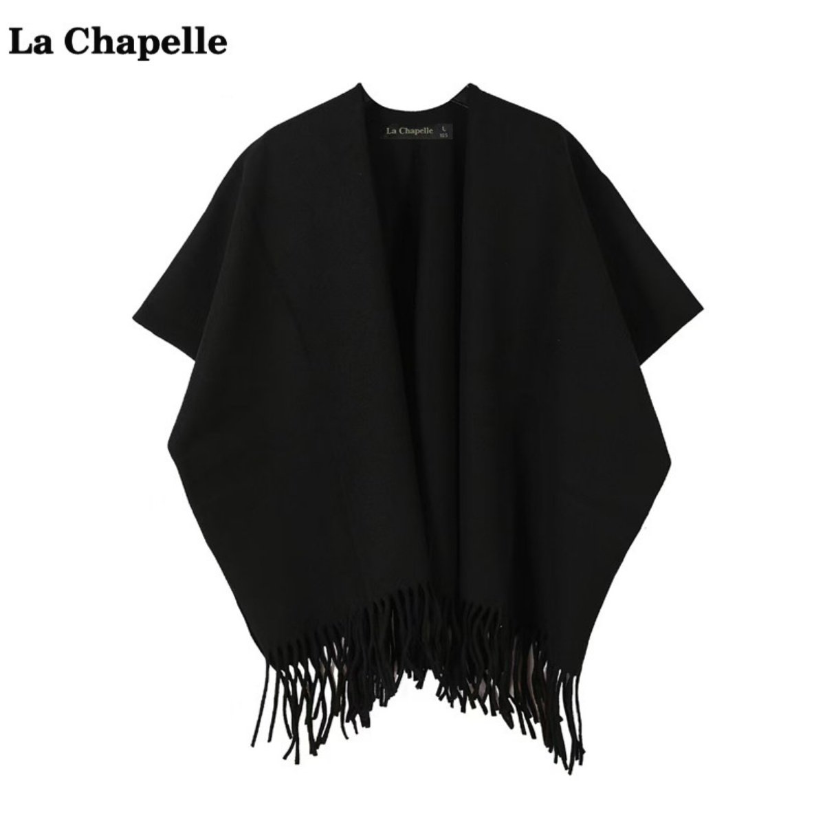 拉夏贝尔/La Chapelle时尚仿羊绒流苏披肩女秋冬高级感披风围巾 - 图1