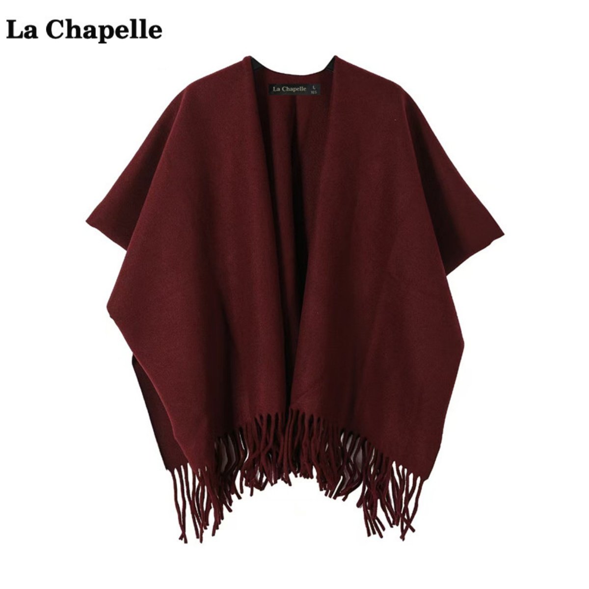 拉夏贝尔/La Chapelle时尚仿羊绒流苏披肩女秋冬高级感披风围巾 - 图0